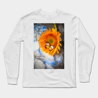 Colorful Butterfly On Sunflower Laying On Marble Long Sleeve T-Shirt